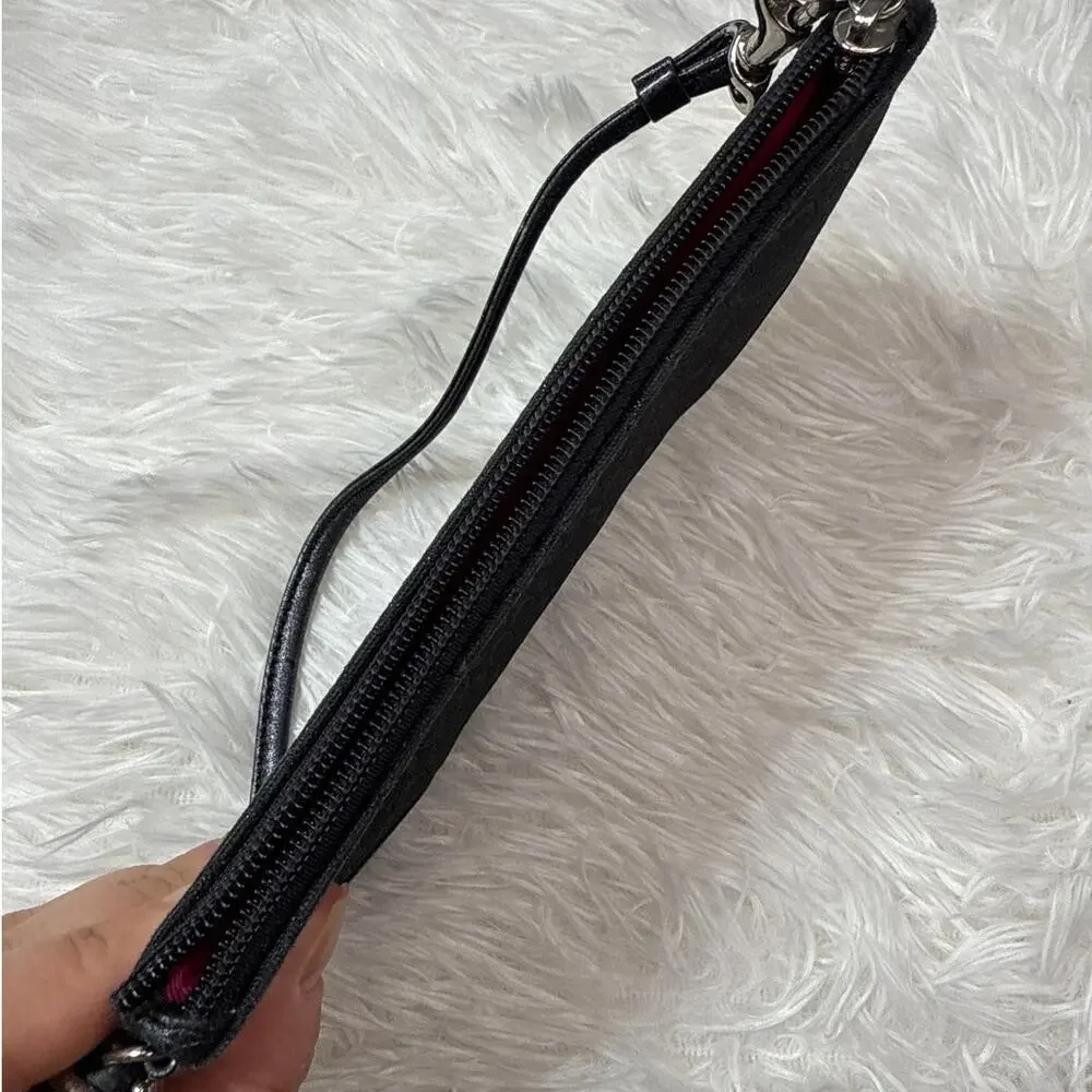 Vintage COACH y2k Black Metallic Silver Signature Canvas Wristlet